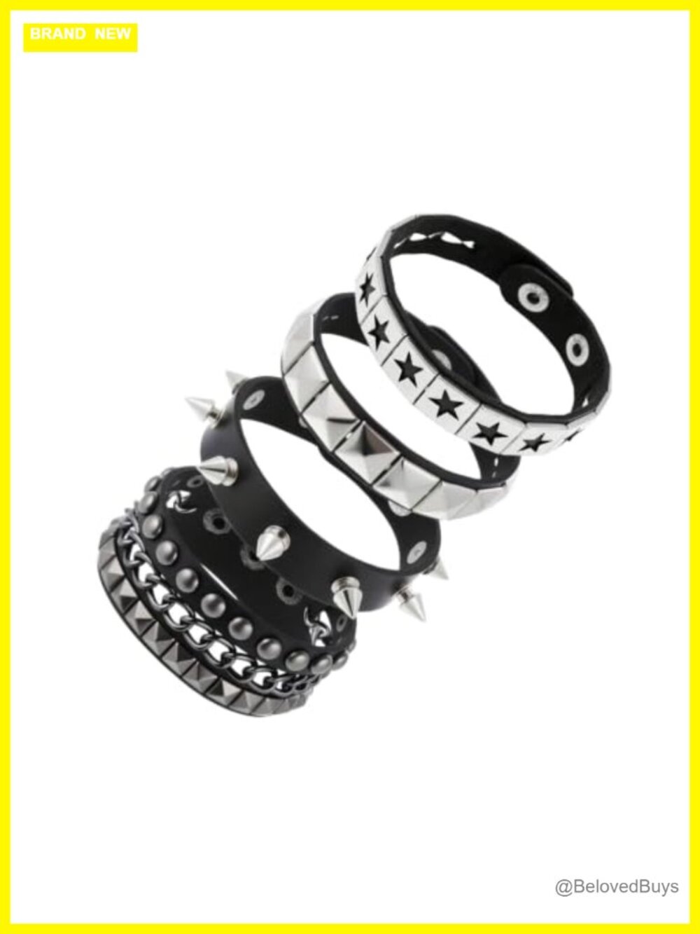 Punk Studded Spiked Faux Leather Cuff Bracelet Set Goth Emo Jewelry